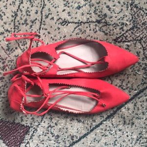 Topshop red flats with lace up